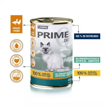 PUPIL Prime bagāts ar vistu un pīli - mitrā kaķu barība - 400g