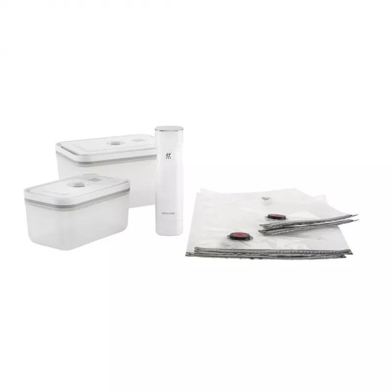 Vakuumēšanas kastes ZWILLING 36807-007-0, plastmasas taisnstūrveida pārtikas trauks, 1,1 l & 2,3 l, hermētiski noslēdzams vāks, noņemams, caurspīdīgi balts