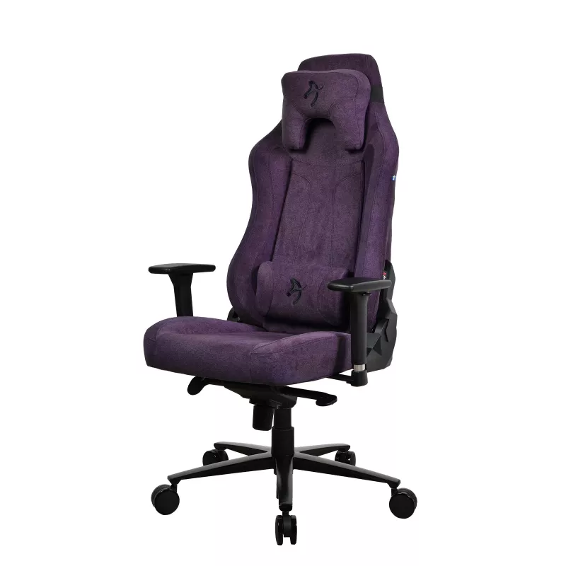 Spēļu krēsls Arozzi Vernazza SoftFabric violeta — ergonomisks dizains, regulējami roku balsti un augstums