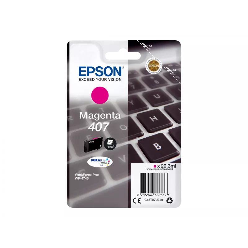 Oriģinālā Epson tintes kasetne C13T07U340 fuksīna krāsā, augstas (XL) ietilpības, priekš WF-4745 sērijas printeriem