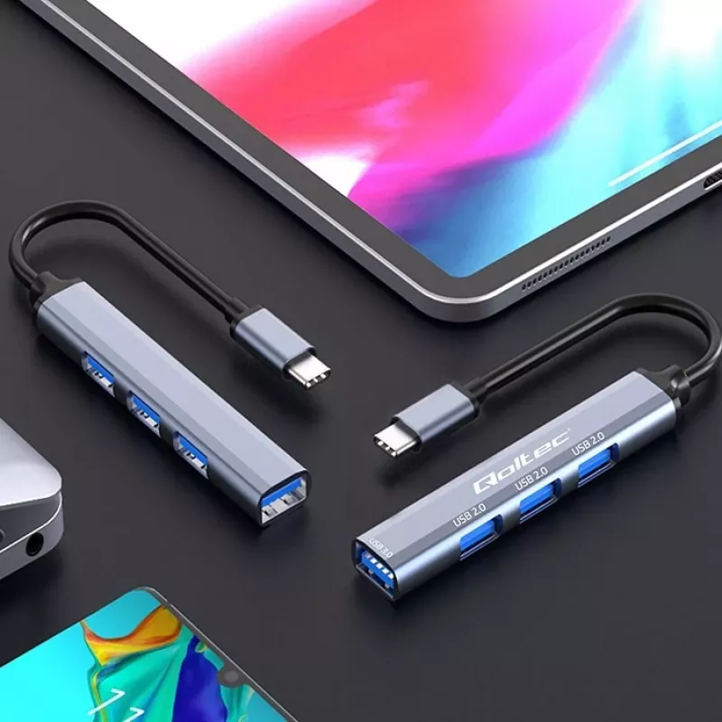 USB centrmezgls QOLTEC 53792, USB-C 3.1 uz 4 portiem (USB 3.0 x1, USB 2.0 x3)