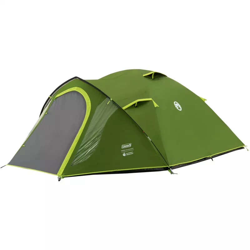 Coleman Dome Tent Darwin 4 Plus Melnsout — 4 personu tuneļtelts ar priekštelpu, tumši zaļa/gaiši zaļa