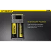 Bateriju lādētājs Nitecore NEW i2 — 2 vietu lādētājs LiFePO4, Li-Ion, NiMH baterijām; ieeja 100–240V; izeja 9–12V; piemērots AAAA/C/D/AAA/AA; melns