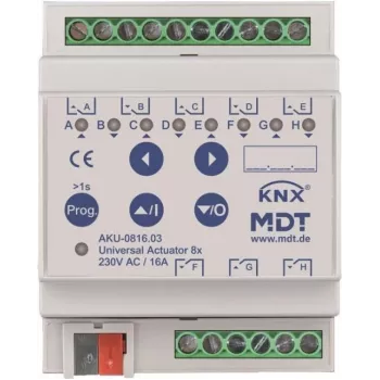 MDT Battery-0816.03 universālais izpildmehānisms 8-kanālu 4TE REG 16A 230VAC 100µF 15EVG (Battery-0816.03)