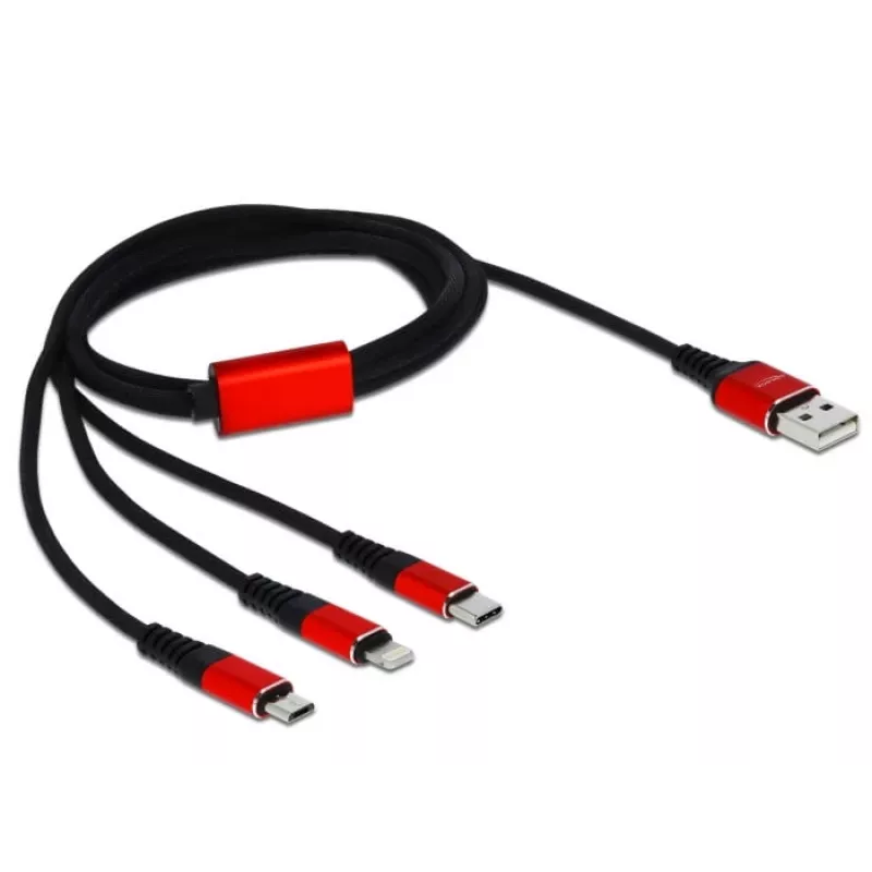 DeLOCK - tikai uzlādes kabelis - Lightning / USB - USB (M) uz Micro-USB Type B, Lightning, USB-C (M) - 1,0m - Ekranēts - Melns (85892)