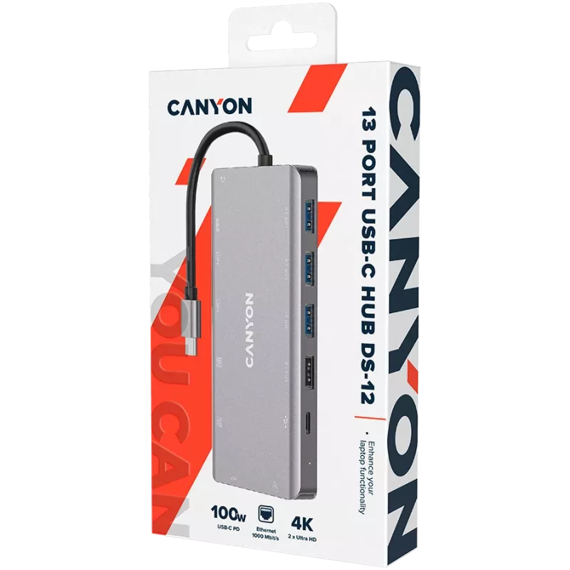 Canyon USB-13-in1 HUB USB-C 2xHDMI 4xUSB 2xUSB-C RJ45 VGA retail