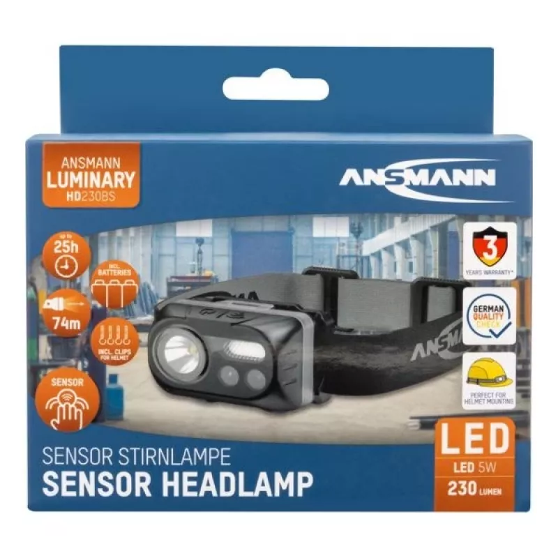 LED galvenais lukturis ANSMANN ANS 1600-0386 — darbināms ar baterijām, kompakta bezroku apgaismojums