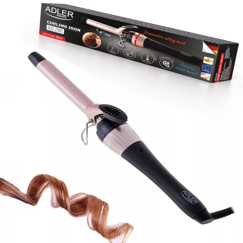 Adler | Kērlinga gludeklis | AD 2116 | Keramikas sildīšanas sistēma | Stobra diametrs 19 mm | Temperatūra (maks.) 200 °C | 36 W | Melns/Rozā