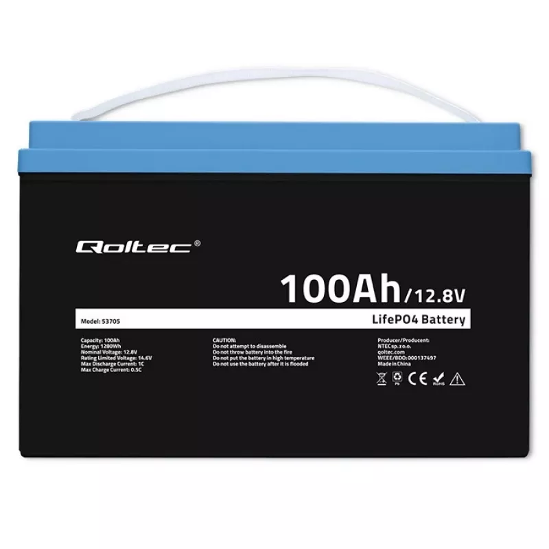 Qoltec 53705 litija dzelzs fosfāta akumulators 100 Ah 12.8 V