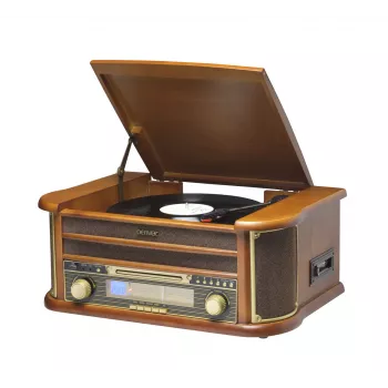 Denver MCR-50MK3 retro mūzikas centrs ar skaņuplašu atskaņotāju, CD/MP3, kasešu atskaņotāju un radio, 2 x 2,5 W, koka krāsā