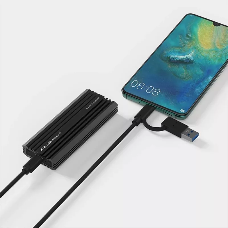 Ārējais SSD korpuss QOLTEC NV2270 M.2 SATA/NVMe diskdziņiem, USB-C, līdz 2 TB