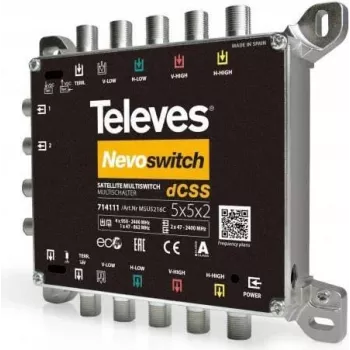 Multiswitch Televes MSU5216C 5 ieejas 2x16 dCSS — Multisvečs satelīta un zemes signālu sadalei