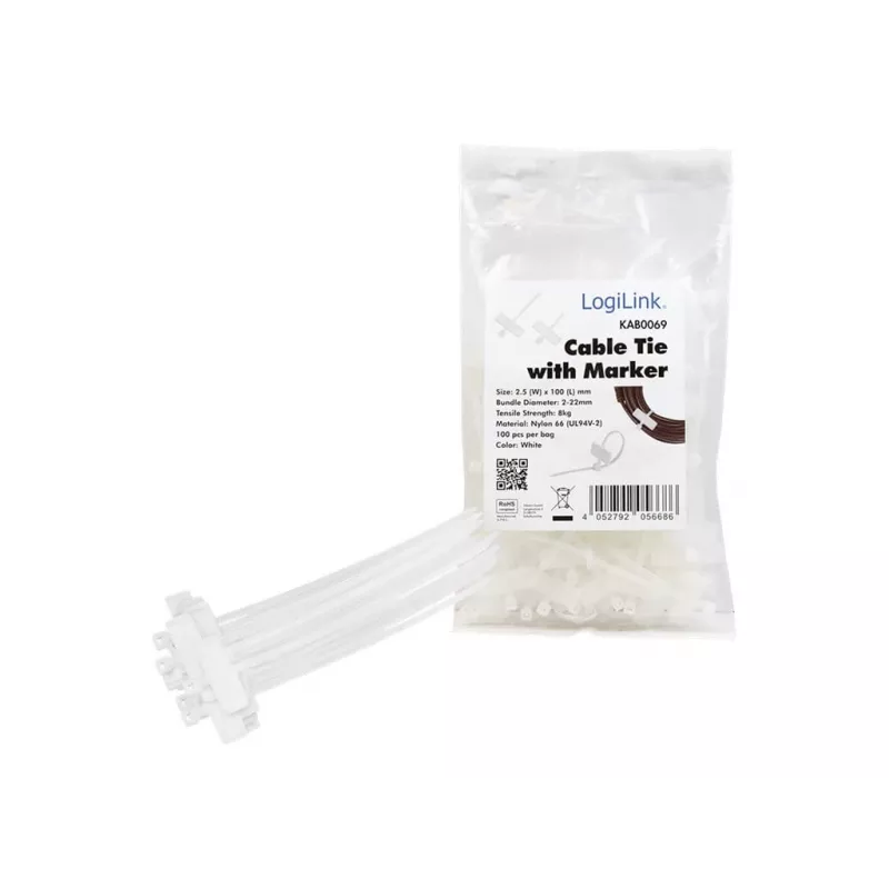 Kabeļu saites ar marķēšanas laukumu (šķērsvirzienā) - garums 100 mm - platums 2.5 mm