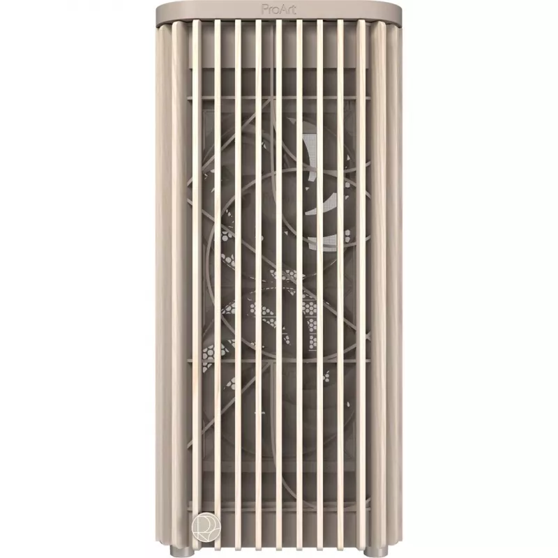 Datora korpuss ASUS PROART PA401 WOOD TG PWM BEIGE — ATX, 503×225×412 mm, 2×3,5 collas/2×2,5 collas, GPU līdz 315 mm