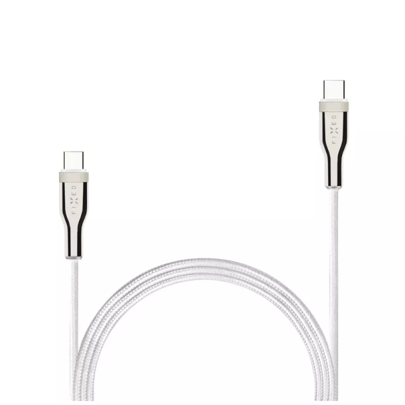 USB pītais kabelis FIXED FIXDB-CC12-WH 100W, balts, izturīgs pīts apvalks, datu un strāvas pārvade