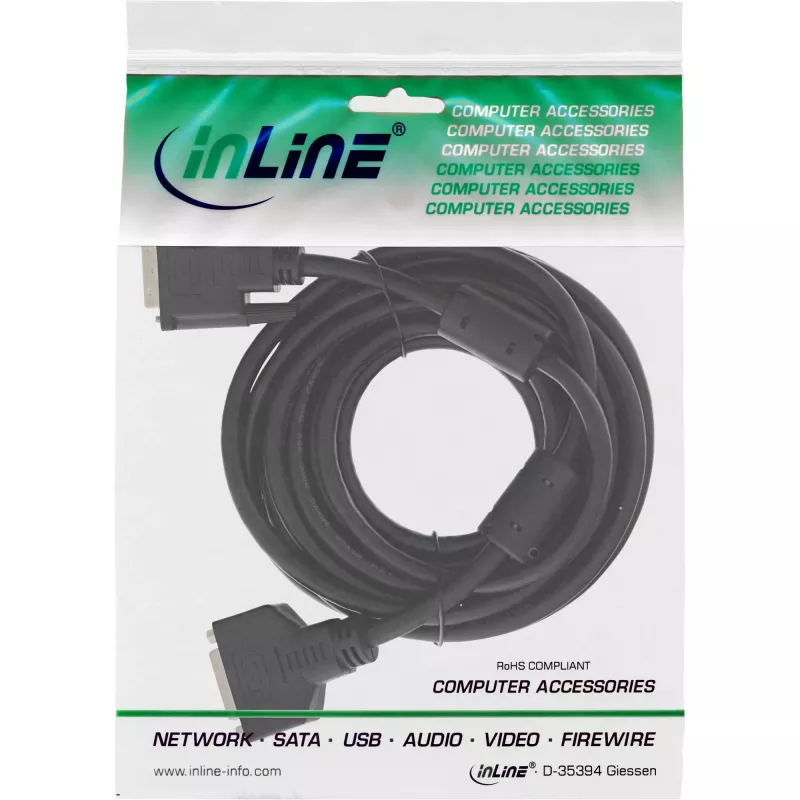 InLine DVI-D kabelis 24+1 M/F, Dual Link, 2 ferīta serdeņi, 3m