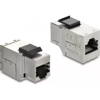 Keystone modulis DELOCK 90835, plakans RJ-45, sudrabains/melns, 16,2×35,9×19,6 mm