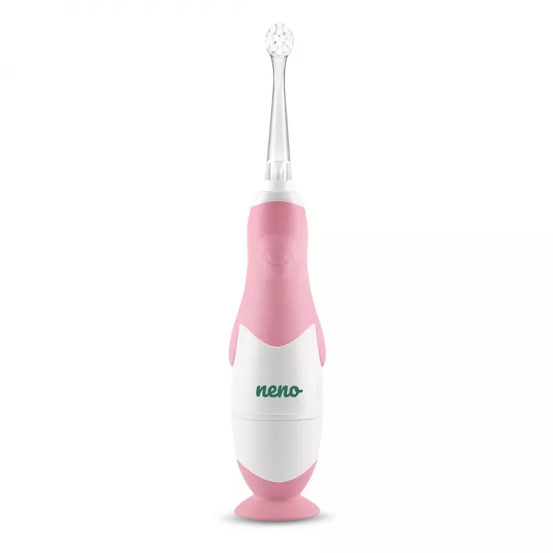 Elektriskā zobu birste neno Denti Pink bērniem — vibrējoša, mīksti sari, AAA baterija, 2 min taimeris