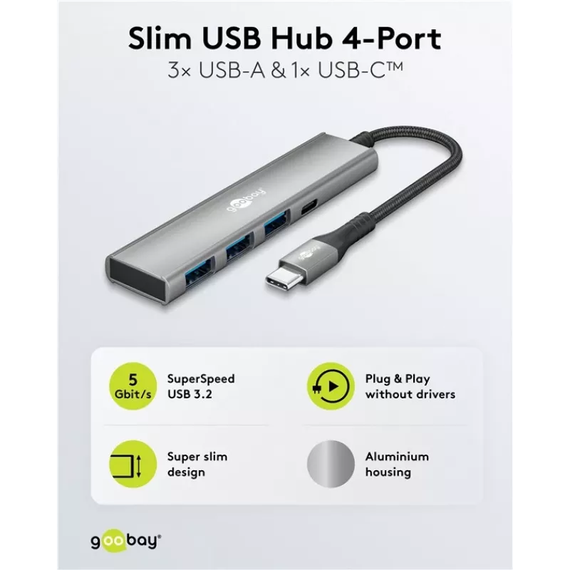 Goobay Slim 4-Port USB-Hub USB-C uz/USB-A 5 Gbit/s - -Plug> 1x (76562)