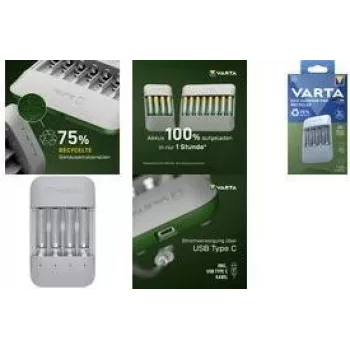 Baterijas lādētājs Varta Eco Charger Pro — USB, NiMH, lādē 4 AA/AAA, 1 st., pelēks