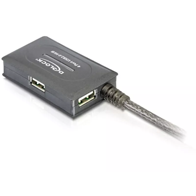 DeLock USB2.0 pagarinājuma kabelis 10m aktīvs ar 4 portu centrmezglu - Centrmezgls - 4 x USB2.0 (82748)