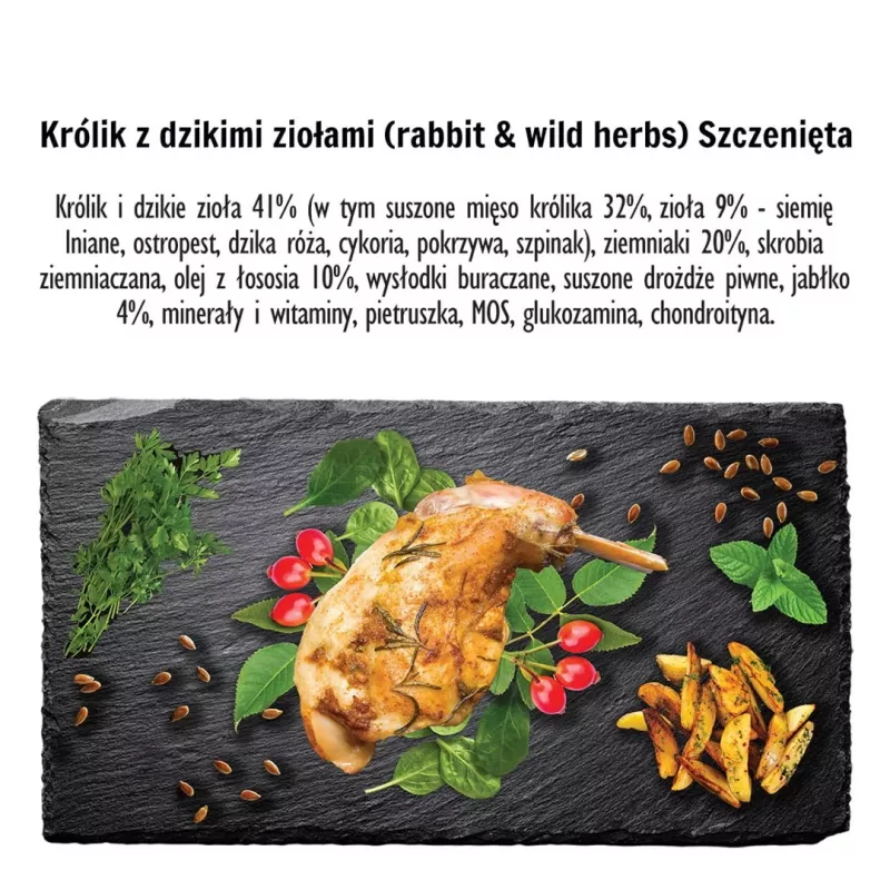 PAKA ZWIERZAKA Puppy Rabbit with wild herbs S - sausā suņu barība - 9kg