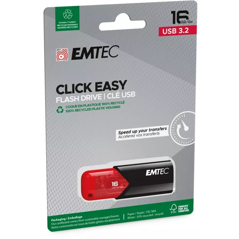 USB zibatmiņa Emtec 16 GB USB Type-A 3.2 Gen 2 melna ar sarkanu akcentu