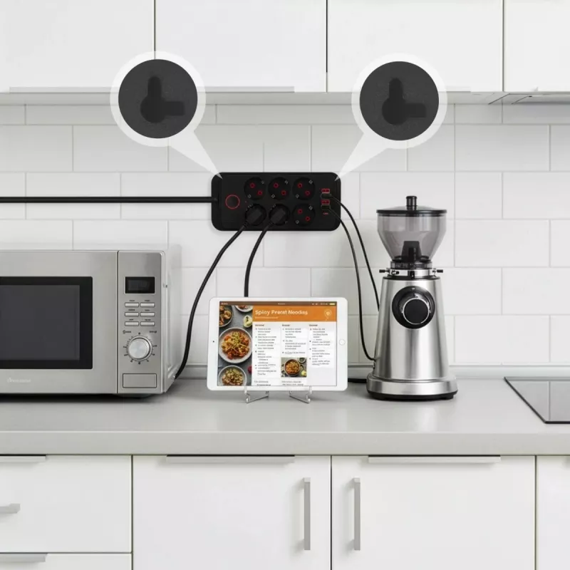 Strāvas sadalītājs MACLEAN MCE391 B – 6 rozetes, 4×USB-A + 1×USB-C, 110–240V, 2500W, 3 m kabelis, melns