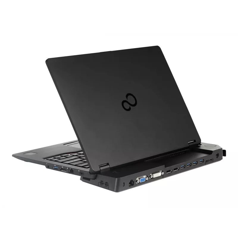 Fujitsu S26391-F1607-L219 portu replikators Lifebook, VGA, 6x USB-A/C, atslēga, 90 W maiņstrāvas adapteris, ES