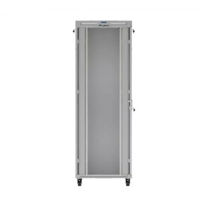 Rack cabinet LANBERG FF01-8047-12SL 47U 800x1000 mm pelēks ar priekšējām un aizmugurējām stikla durvīm un LCD paneļa vietu