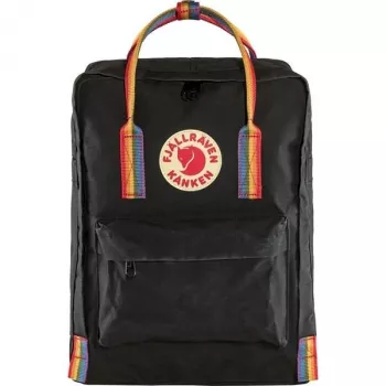 Mugursoma Fjällräven Kånken Rainbow — Vinylon, 380×270×130 mm, Melna/Daudzkrāsaina