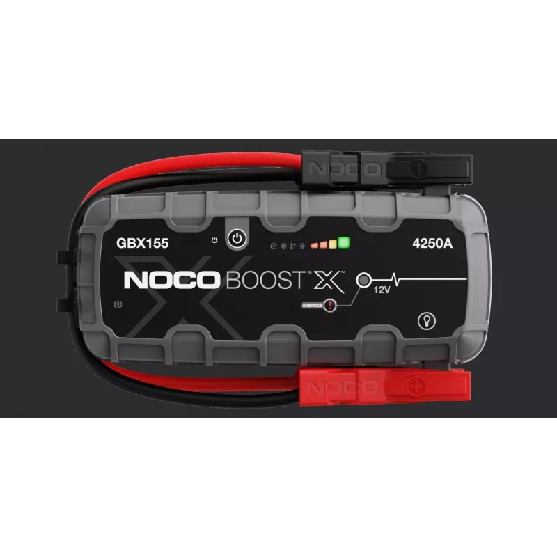 Transportlīdzekļa starteris NOCO GBX155, 4250 A izeja, 99 Wh Li‑Ion, 60 W uzlāde, IP65, iebūvēts 500 lm LED lukturis