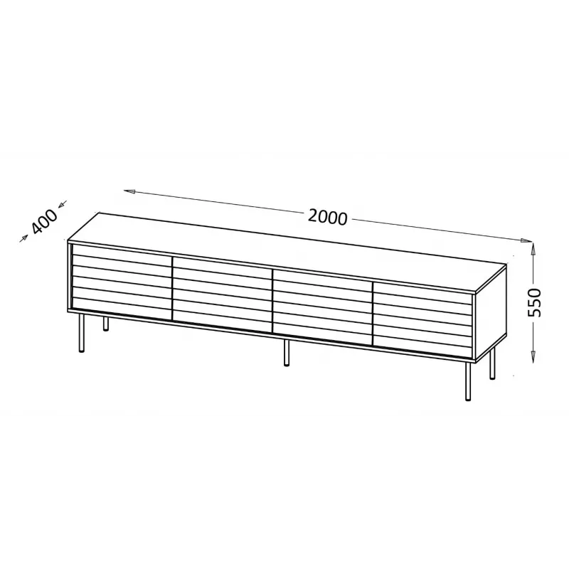 TV skapītis cama meble CORTINA 4D 200x40x55 cm, melna virsma, riekstkoka priekšpuses