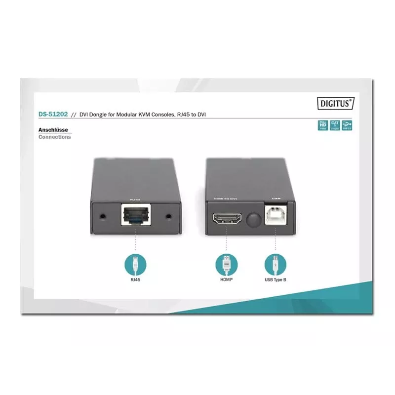 Digitus DVI sargspraudnis modulārām KVM konsolēm RJ45 uz DVI melns 1080p