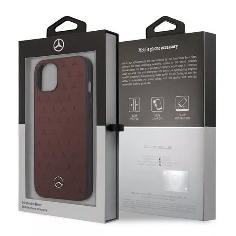 Mercedes MEHCP13SPSQRE iPhone 13 mini 5,4 sarkans/sarkans cietais vāciņš Ādas zvaigžņu raksts