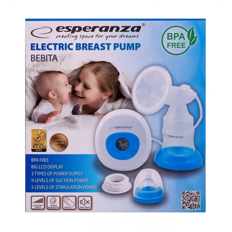 Krūšu sūknis ESPERANZA ECM001B elektronisks, tilpums 1550 ml, maiņstrāva/baterija