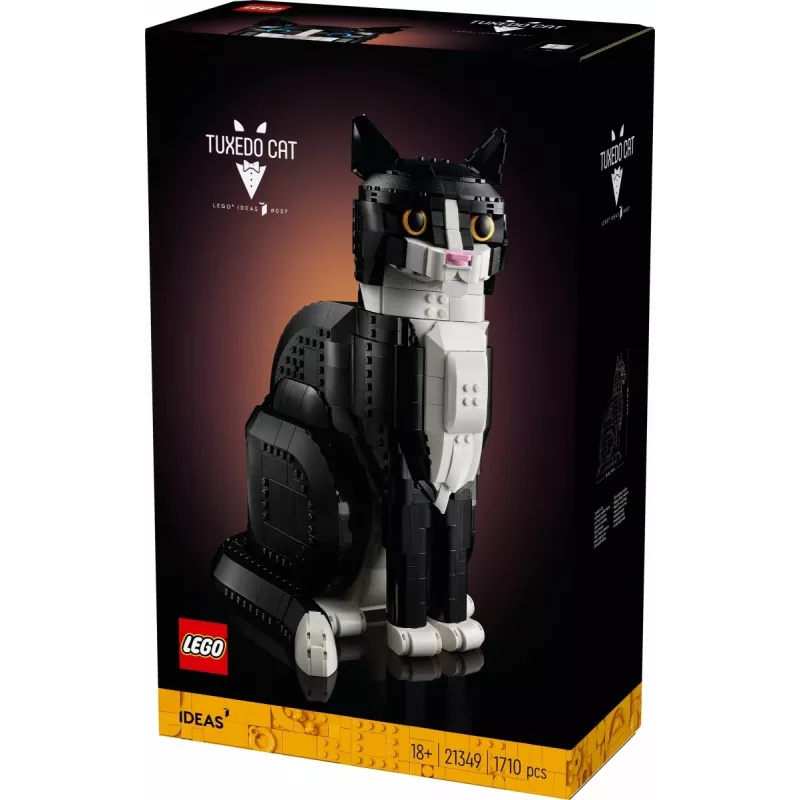 LEGO komplekts Ideas 21349 Tuxedo Cat celtniecības komplekts — kolekcionējams ķieģeļu modelis, vitrīnas priekšmets