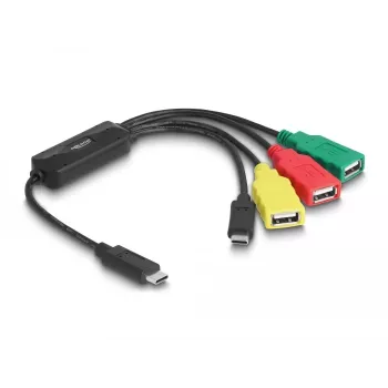 DeLOCK 4 portu USB 2.0 kabeļa centrmezgls USB Type-C uz 3 x USB-A sievišķā + 1 x USB-C vīrišķā