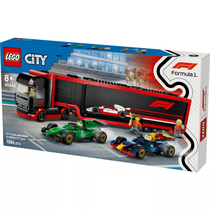 LEGO CITY 60445 F1 - Kravas auto ar RB20 un AMR24 F1 mašīnām