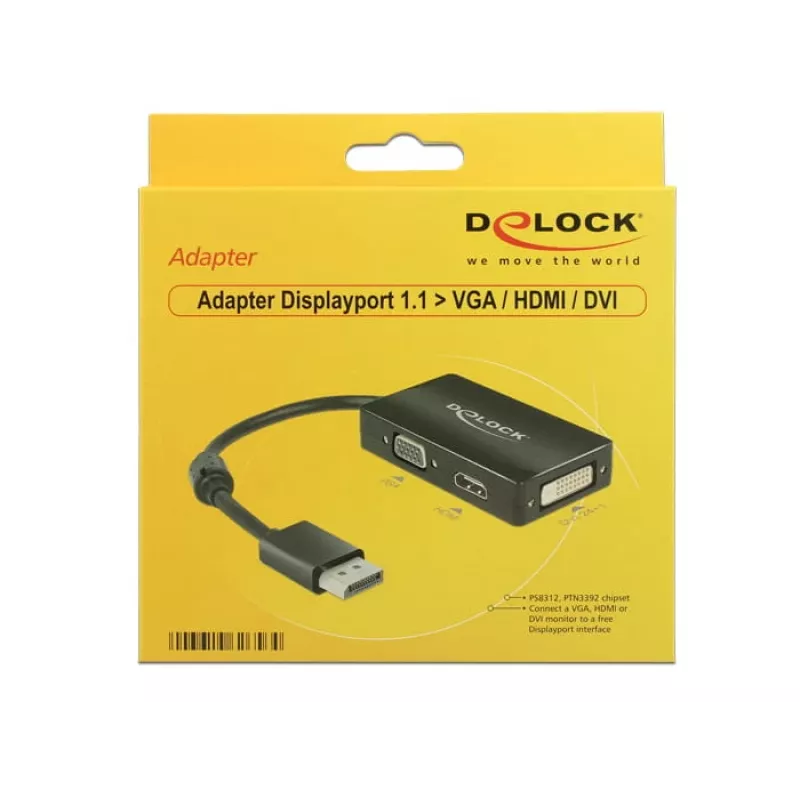 DeLOCK 0.16m DisplayPort/VGA+HDMI+DVI VGA (D-Sub)+ HDMI + DVI Melns