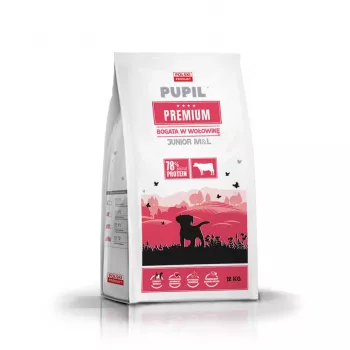 PUPIL Premium Junior vidējām un lielām šķirnēm bagātināts ar liellopu gaļu - sausā suņu barība - 12kg