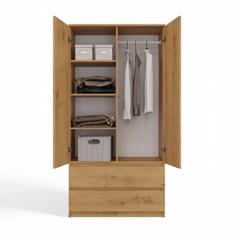 Topeshop SZAFA MALWA ART bedroom wardrobe/closet 5 shelves 2 durvis(s) ozols