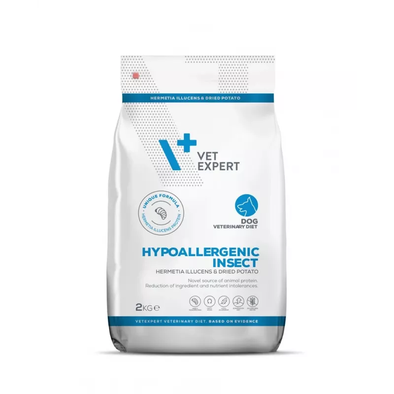 Sausā suņu barība VETEXPERT Veterinary Diet Hypoallergenic Insect 2 kg — pieaugušiem suņiem, bez graudiem, olbaltumvielas 21%, tauki 16%