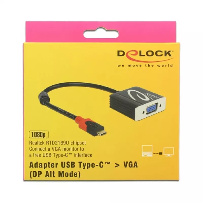 Video kabeļa adapteris DeLOCK 62994 USB Type-C uz VGA 0.2m melns