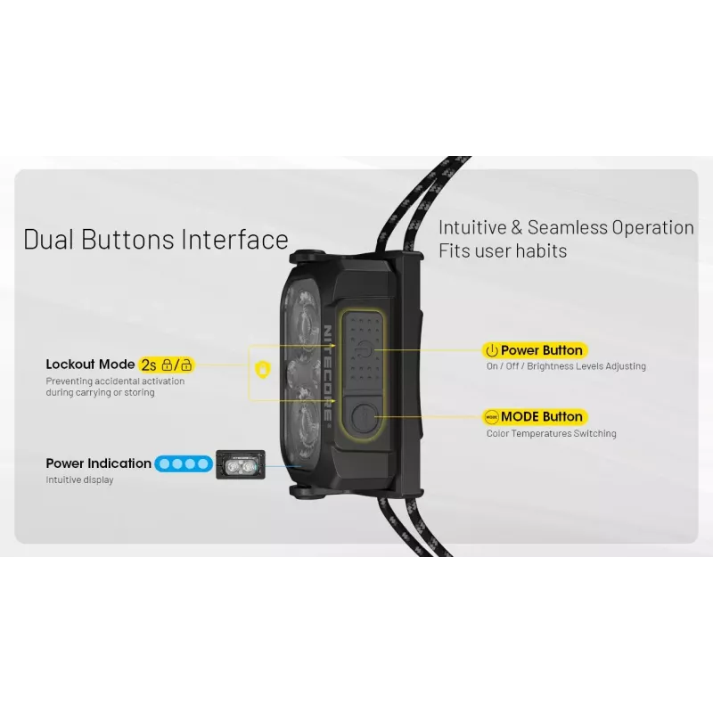 Galvas lukturis Nitecore NU25 MCT UL uzlādējams viegls 400 lm vairāku krāsu temperatūru