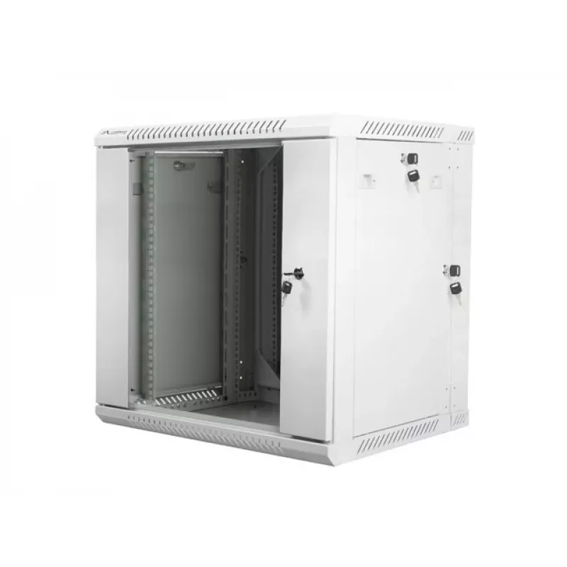 DIVSEKCIJU SIENAS MONTĀŽAS SKAPIS 19 inch 12U 600X600 PELĒKS LANBERG (PLAKANS IEPAKOJUMS)