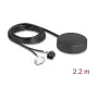DELOCK 4G GNSS jumta montāžas daudzvirzienu antena — 1×FAKRA A + 1×FAKRA B, 2 dBi / 28 dB, 2,2 m RG-174, melna
