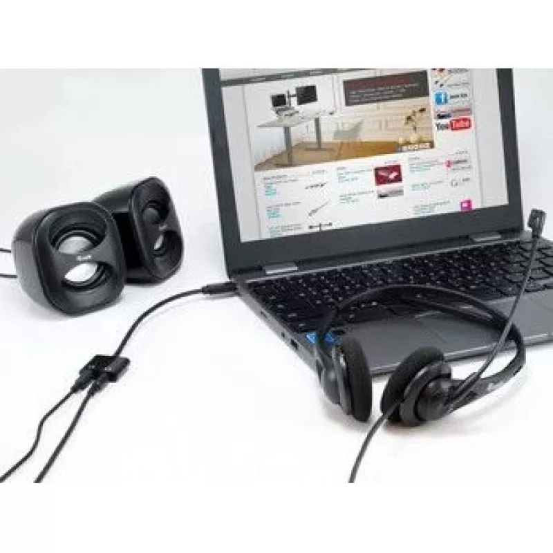 Equip USB-C uz Divkāršu 3.5mm Audio DAC Adapteris, USB C, Vīriešu, 2 x 3.5mm, Sieviešu, 0.15 m, Melns
