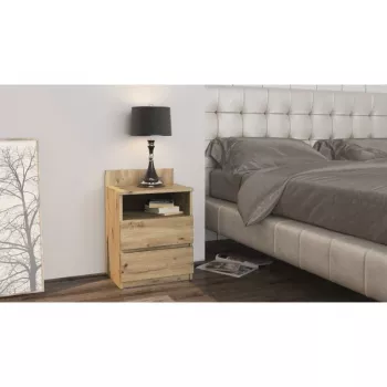 Naktsgaldiņš top e shop M1 ARTISAN, ozola apdare, 2 atvilktnes, 400×320×590 mm
