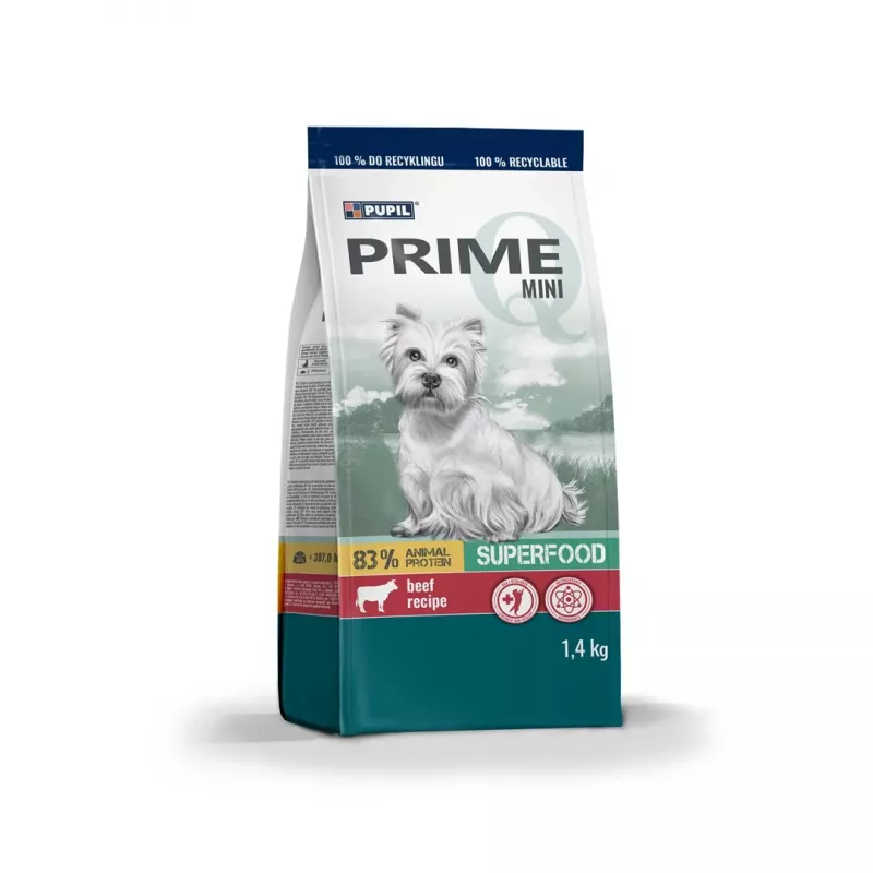 PUPIL Prime Mini bagāta ar liellopu gaļu un aknām - sausā suņu barība - 1,4 kg